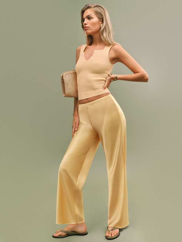 Petites Gale Satin Mid Rise Bias Pant - Sunshine